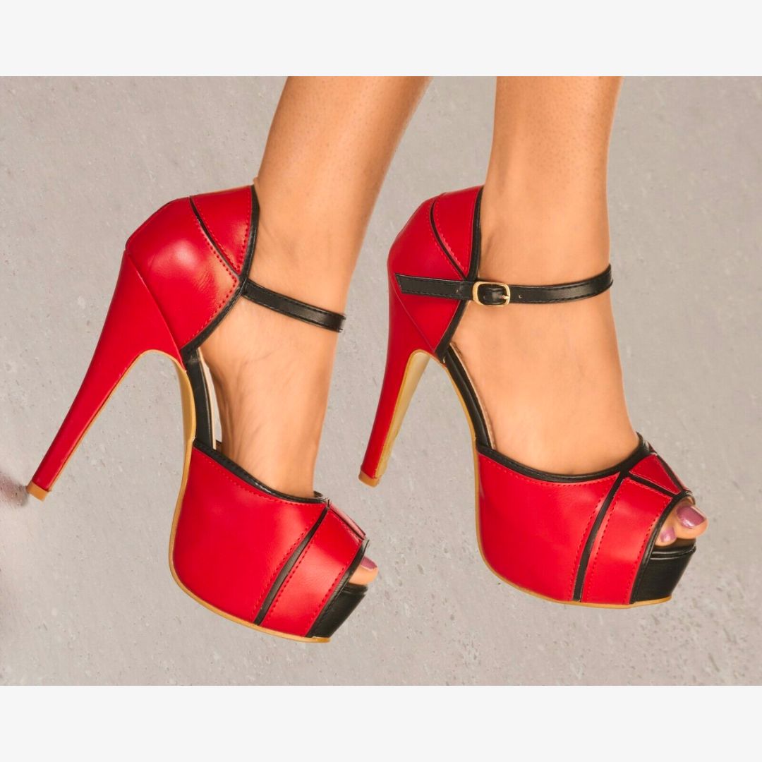 Aachcol Women's Platform Stiletto Heel Sandals - 5 Inch Peep Toe Ankle Strap Dress Pumps