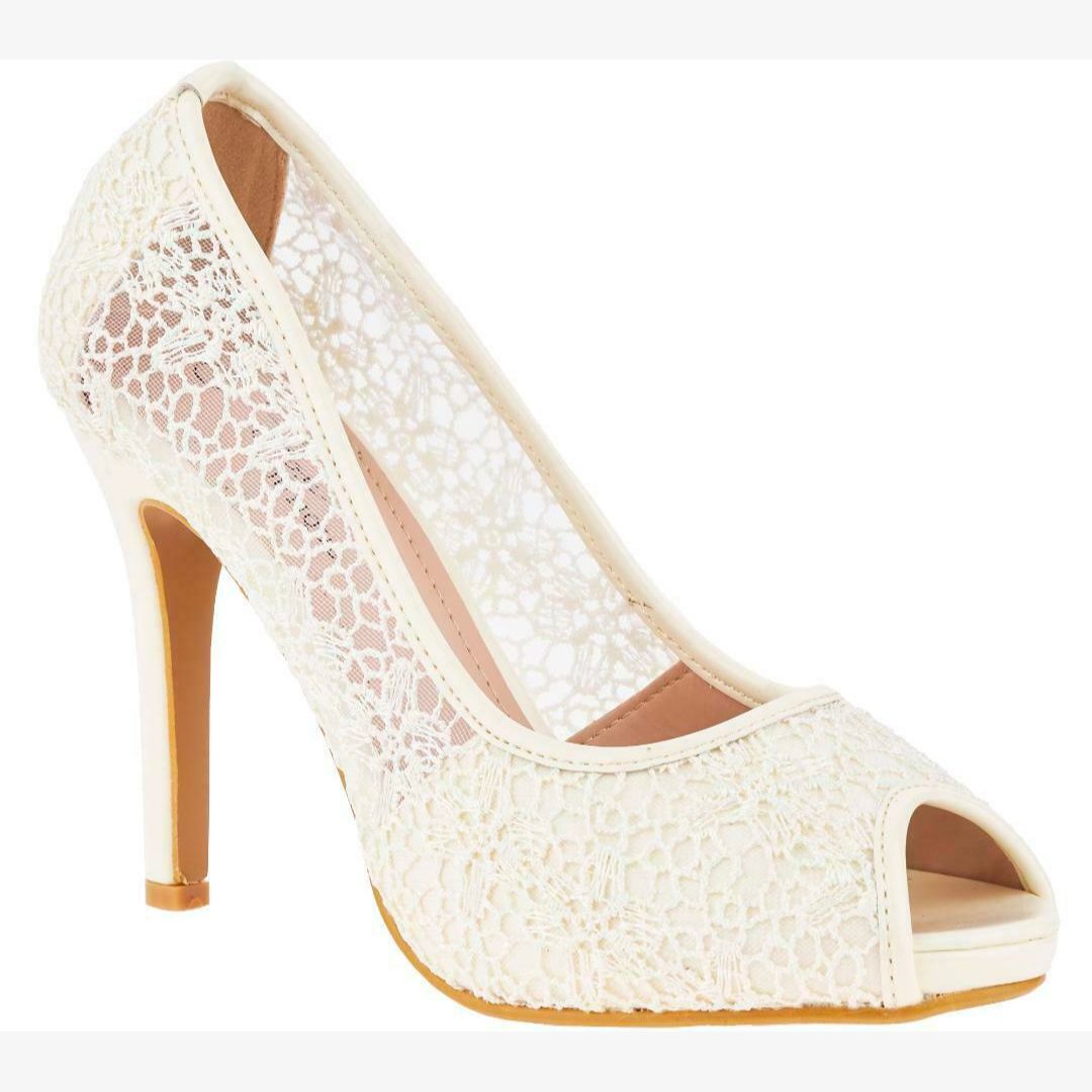 Lace Embellished Peep Toe Pumps High Heels Shoe Box